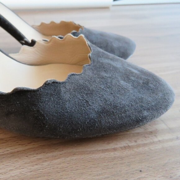CHLOE Lauren Scalloped Ankle Strap Suede Block Heel Shoes Academia - Size US 7.5 - Picture 6 of 15